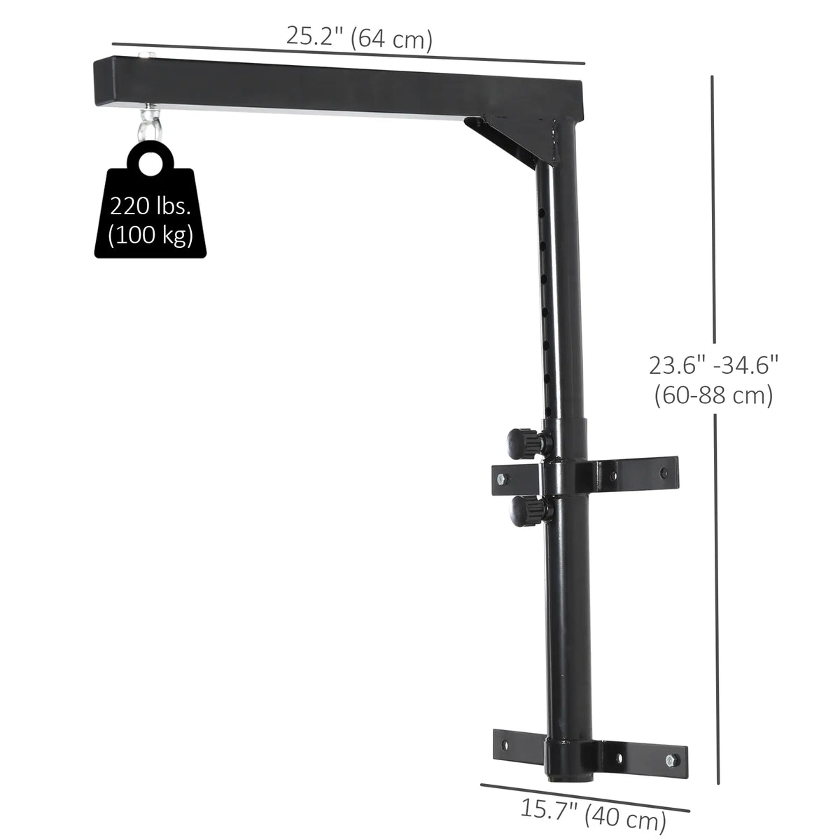 Support mural pour sac de boxe lourd, montage mural, 220lbs, noir