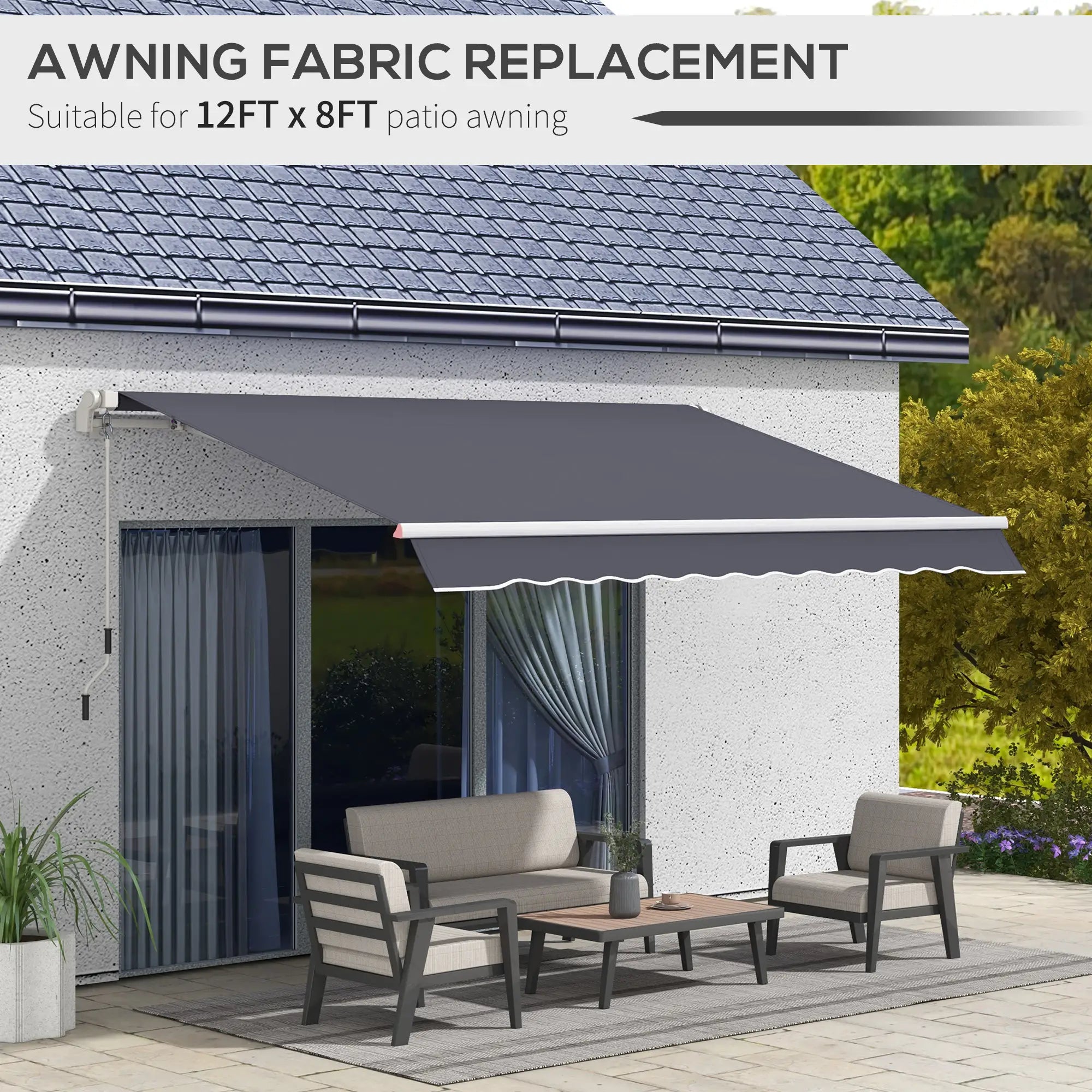 11' x 8' Outdoor Canopy, Retractable Awning, UV Protection, Grey Awning Fabric Replacement at Gallery Canada