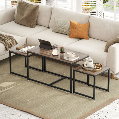 Nesting Coffee Table Set of 3, Black Metal Frame, 3-Piece, Brown Coffee Tables at Gallery Canada