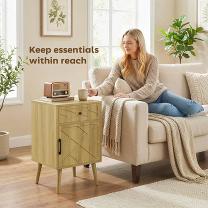 Nightstand Set Of 2, Oak, With Drawer And Cabinet Storage Side Tables at Gallery Canada