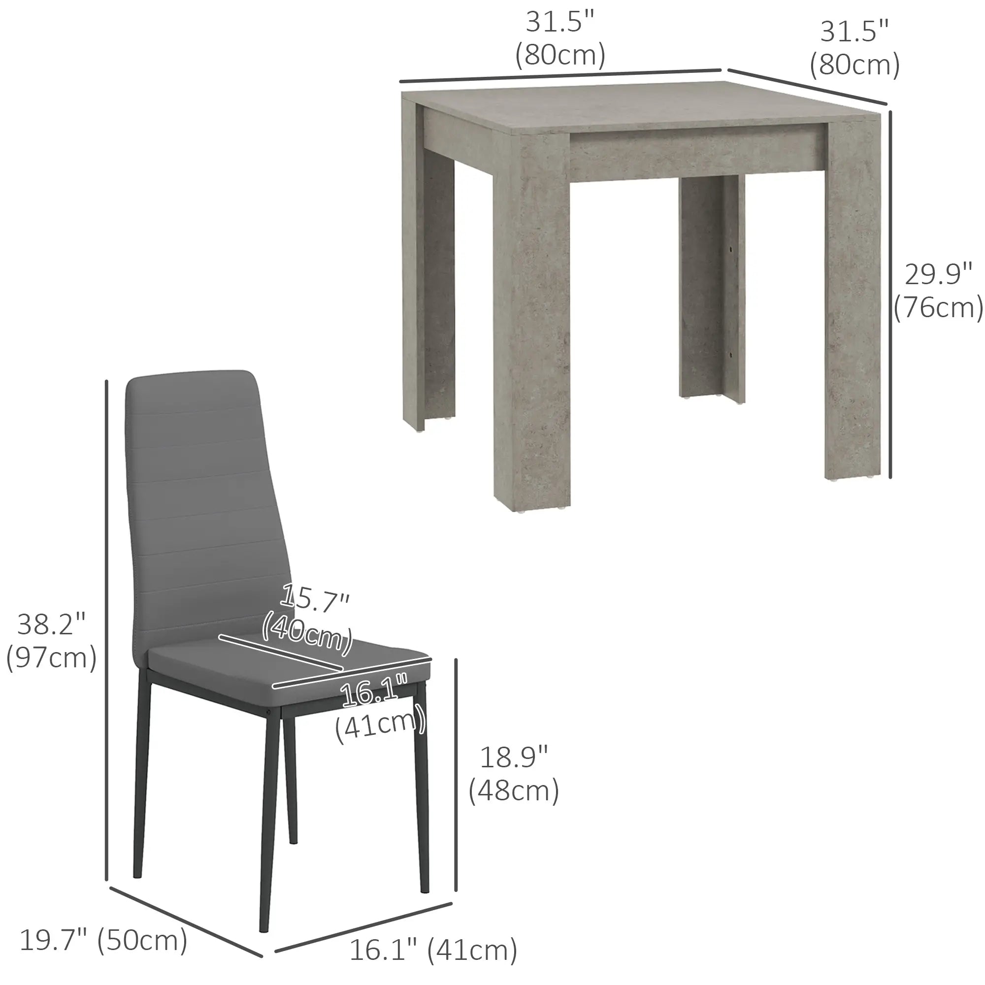 Square Dining Table Set for 2, Faux Cement Table, PU Leather Chairs Bar Sets at Gallery Canada