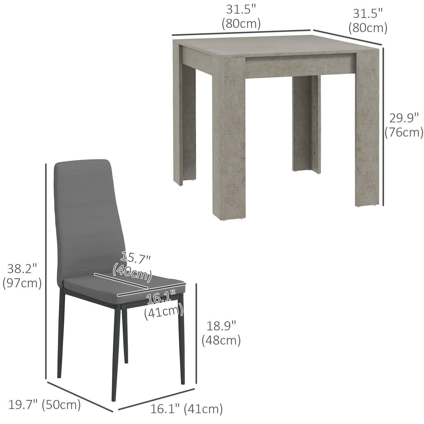 Square Dining Table Set for 2, Faux Cement Table, PU Leather Chairs Bar Sets at Gallery Canada
