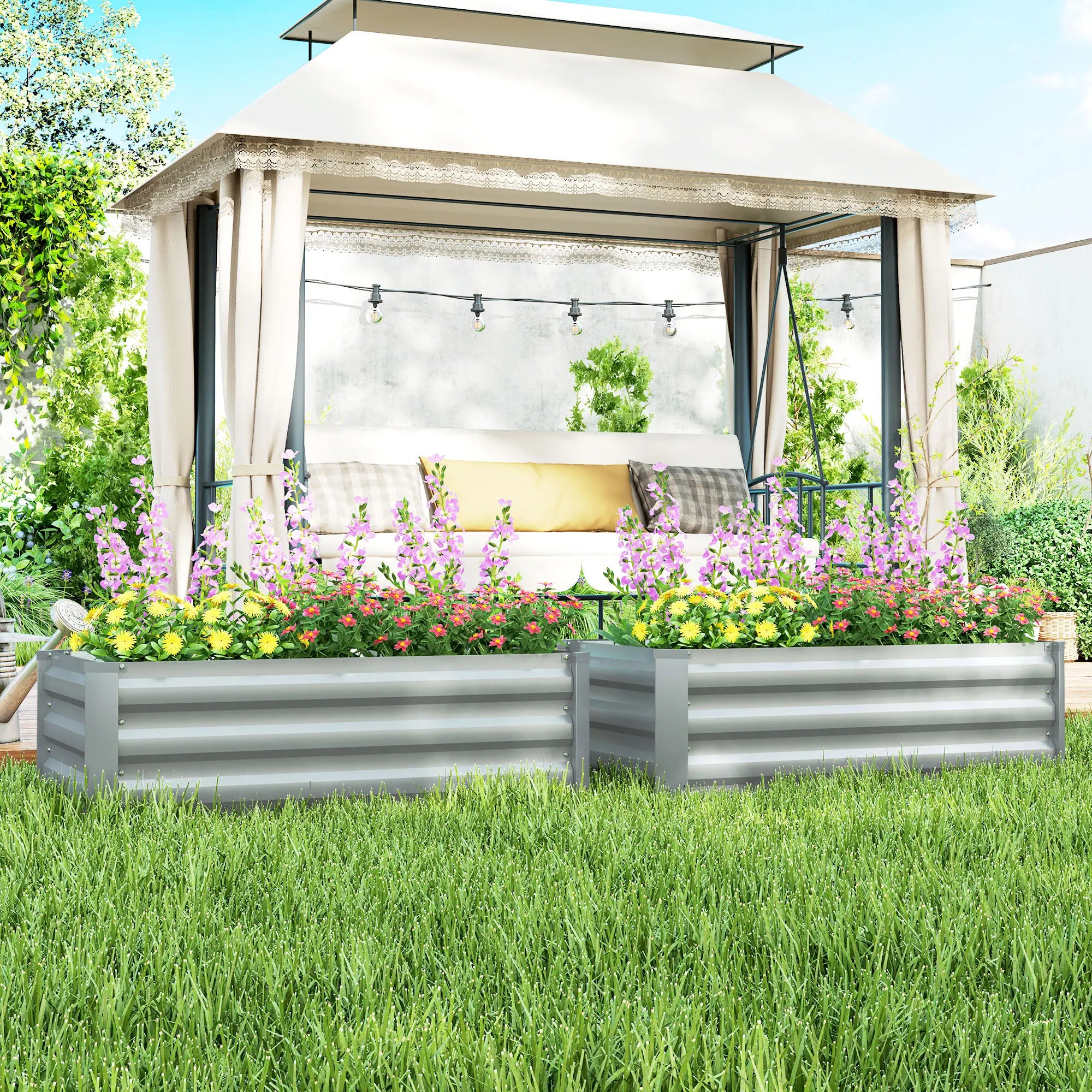 Set of 2 Galvanized Raised Garden Beds, Outdoor Planter Box, Light Grey Raised Garden Beds at Gallery Canada