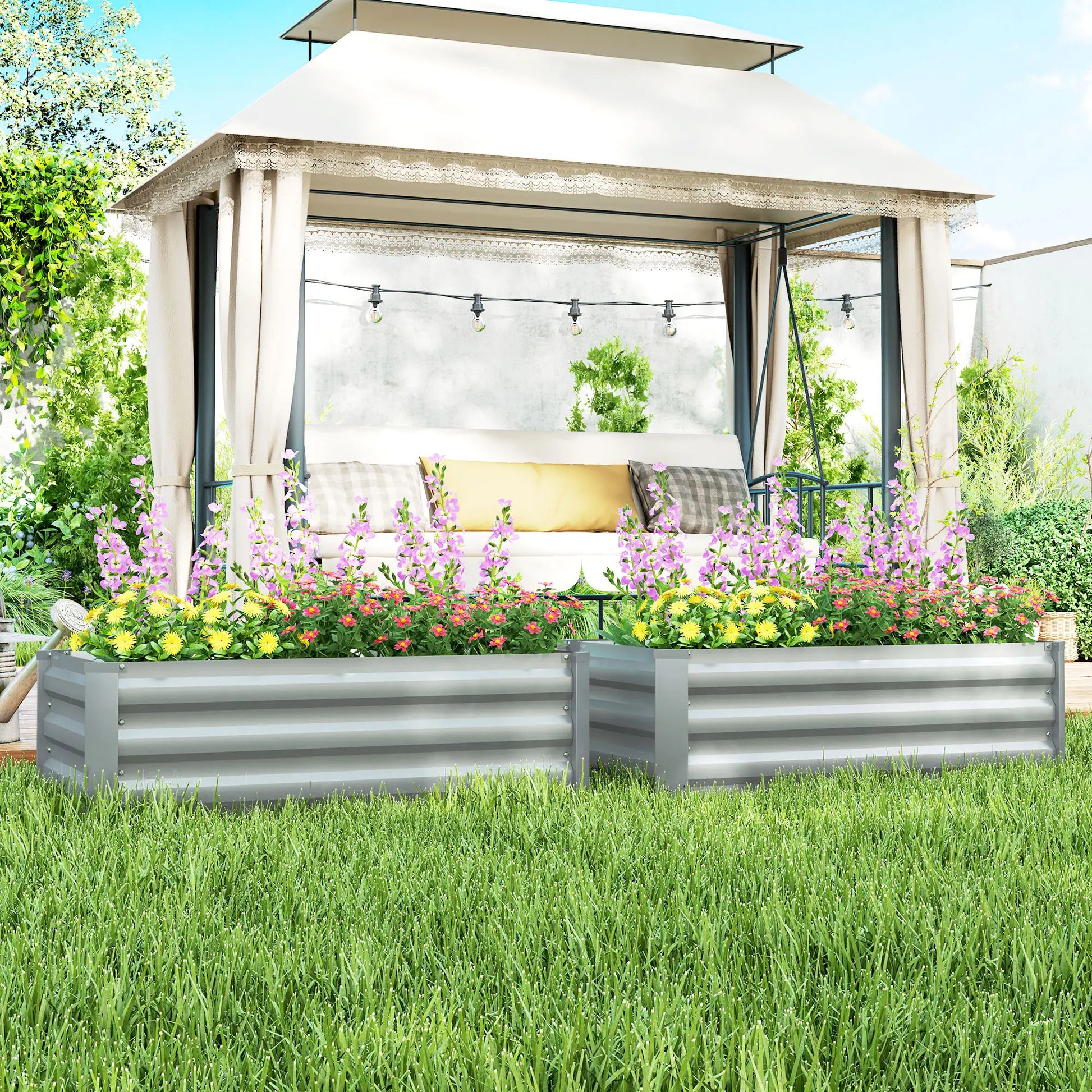 Set of 2 Galvanized Raised Garden Beds, Outdoor Planter Box, Light Grey Raised Garden Beds at Gallery Canada