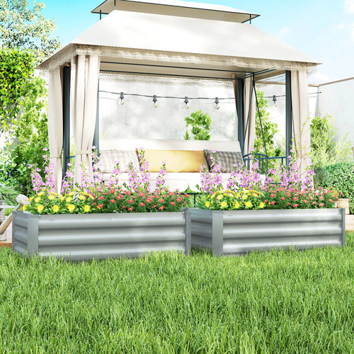 Set of 2 Galvanized Raised Garden Beds, Outdoor Planter Box, Light Grey