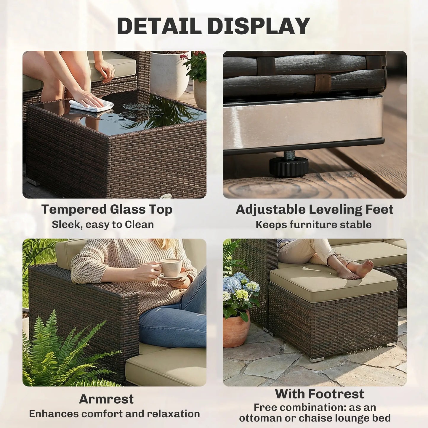 3-Piece Patio Furniture Set, Outdoor PE Rattan Sofa, Khaki Patio Furniture Sets at Gallery Canada
