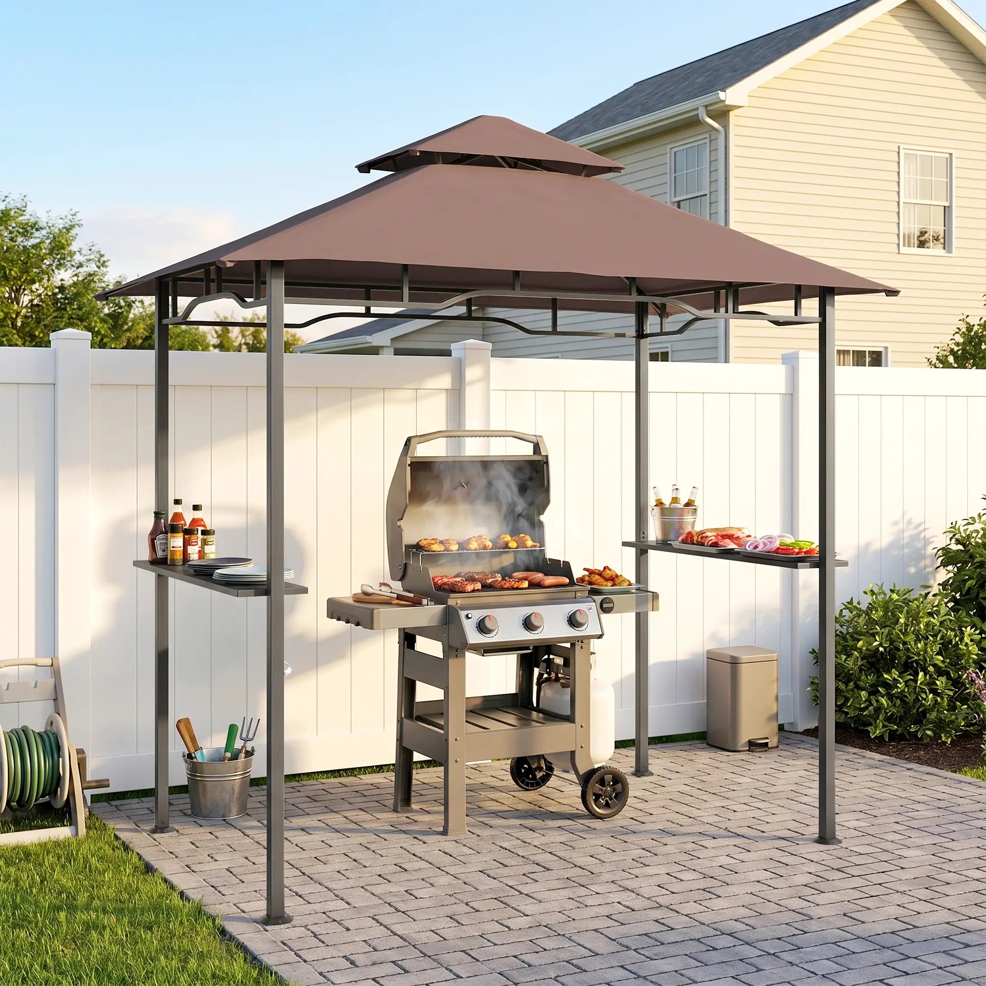 8' x 5' BBQ Grill Gazebo Tent, Double Tiered Canopy, Outdoor Sun Shade BBQ Grill Gazebos at Gallery Canada