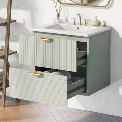 Wall-Mounted Bathroom Vanity, 2 Drawers, 24" L x 18" W x 23" H, Green Sink Cabinets at Gallery Canada