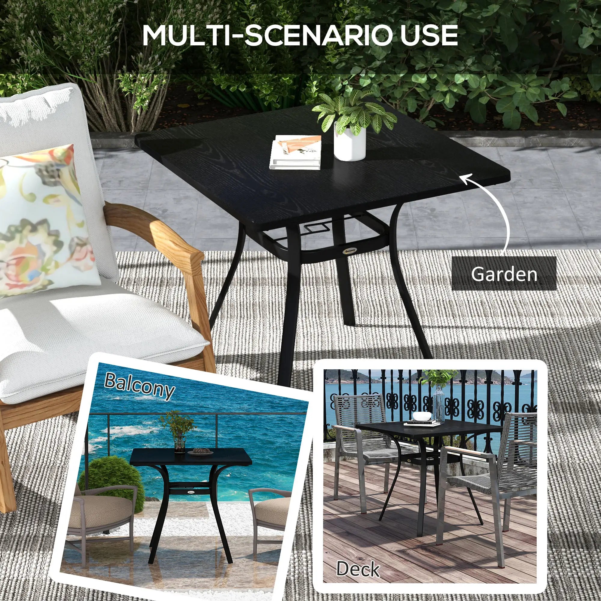 Rectangle Patio Dining Table for 4, Steel Legs, Metal Tabletop, Black Patio Dinning Tables at Gallery Canada