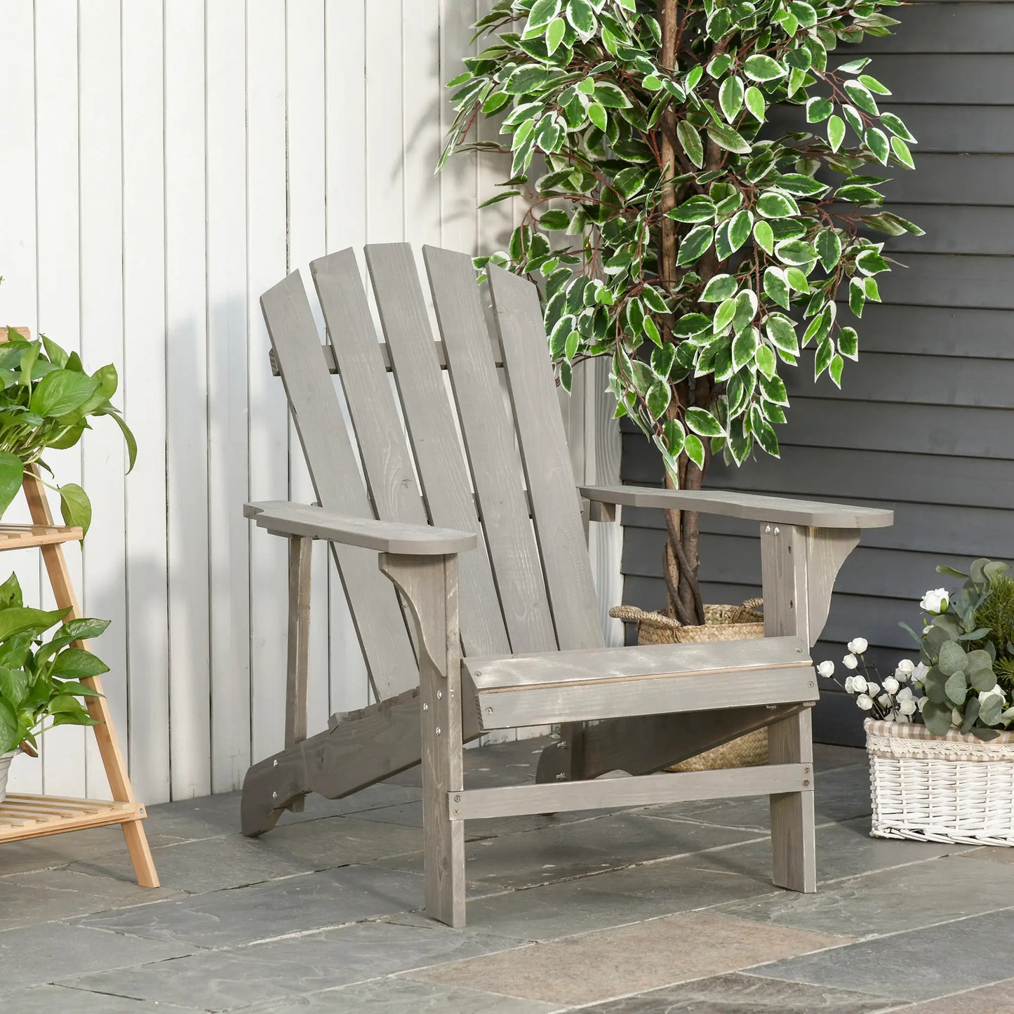 Wood Adirondack Chair, Outdoor Patio Chair, Slatted Design, Light Grey Patio Chairs at Gallery Canada