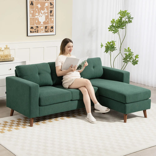 Sectional Sofa with Changeable Chaise, 3 Seat L-Shaped, Dark Green