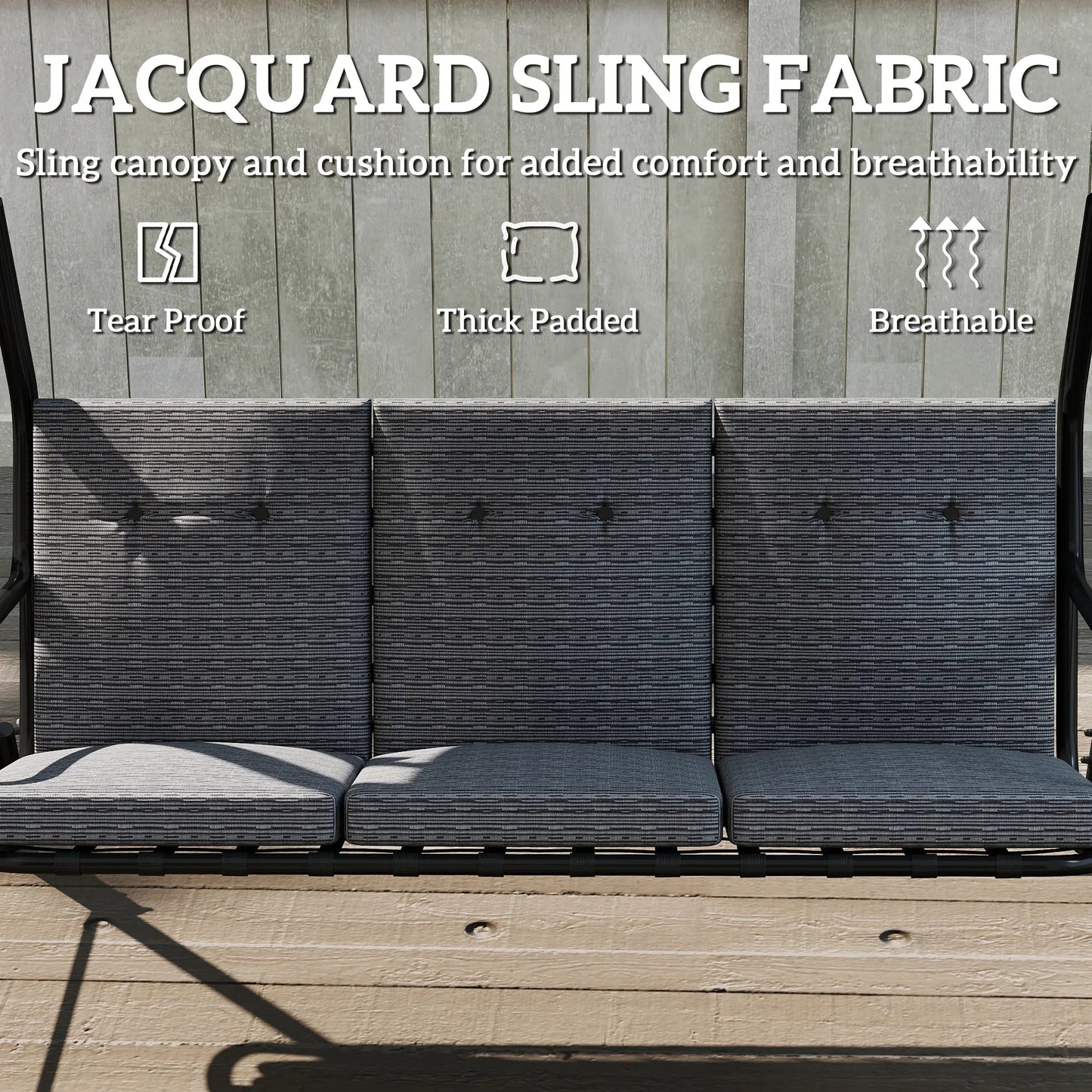 3-Person Porch Swing, Adjustable Canopy, Thick Cushion, Steel Frame, Grey Patio Swings with Stand at Gallery Canada