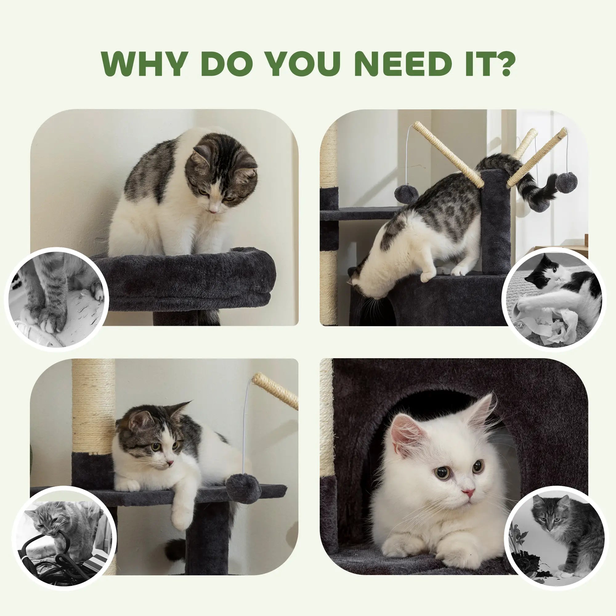 59 Inch Large Cat Tree with Sisal Posts, Condo, Perch, Ladder, Balls, Dark Grey Cat Trees at Gallery Canada