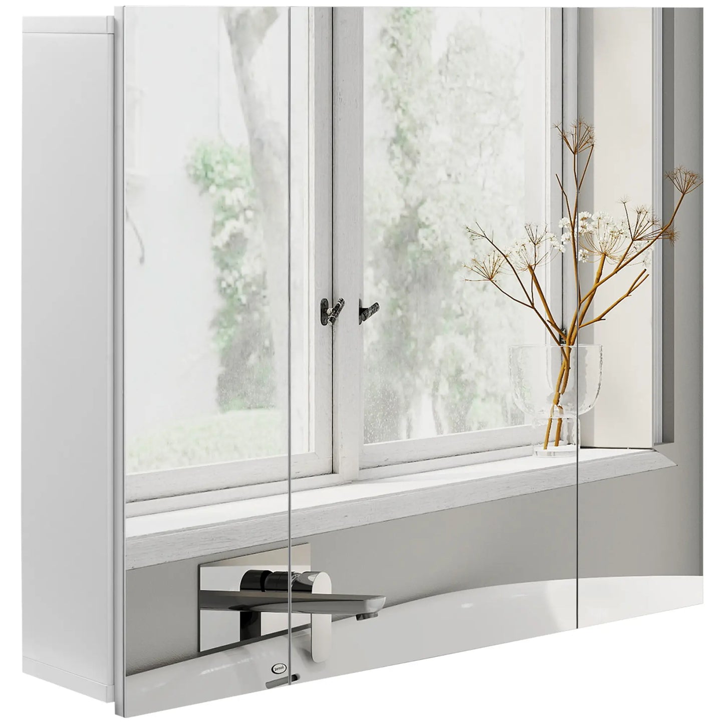 28" x 24" Wall Mounted Mirror Cabinet, 3 Doors, Adjustable Shelves, White Mirror Medicine Cabinets White at Gallery Canada