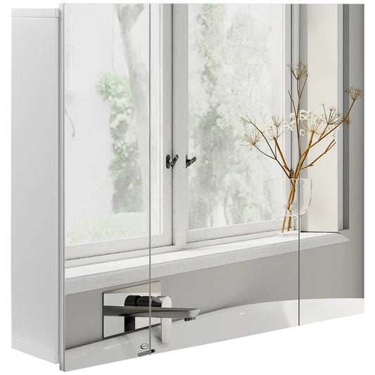 28" x 24" Wall Mounted Mirror Cabinet, 3 Doors, Adjustable Shelves, White Mirror Medicine Cabinets White at Gallery Canada