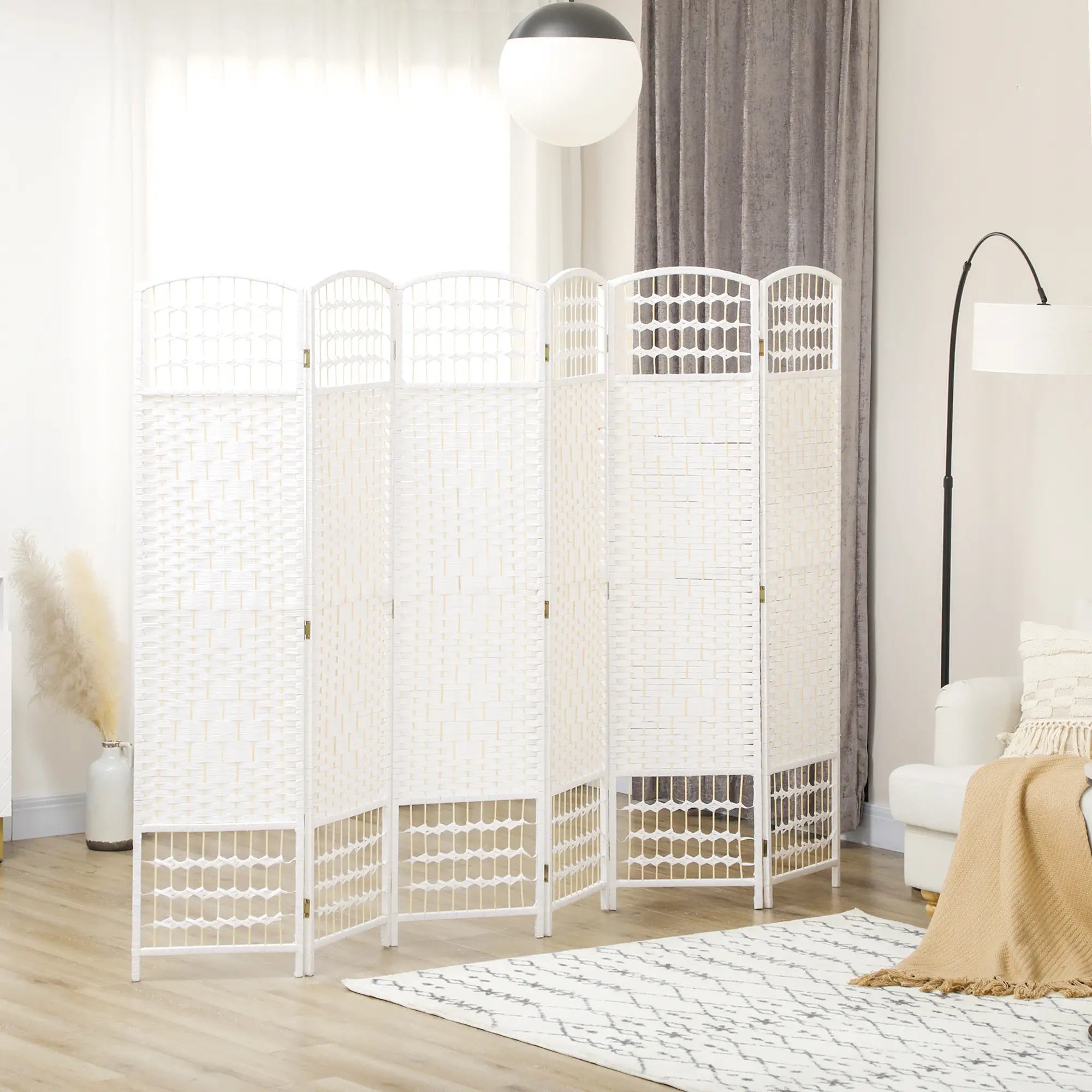 6 Panel Folding Room Divider, Portable Privacy Screen, White Room Dividers at Gallery Canada