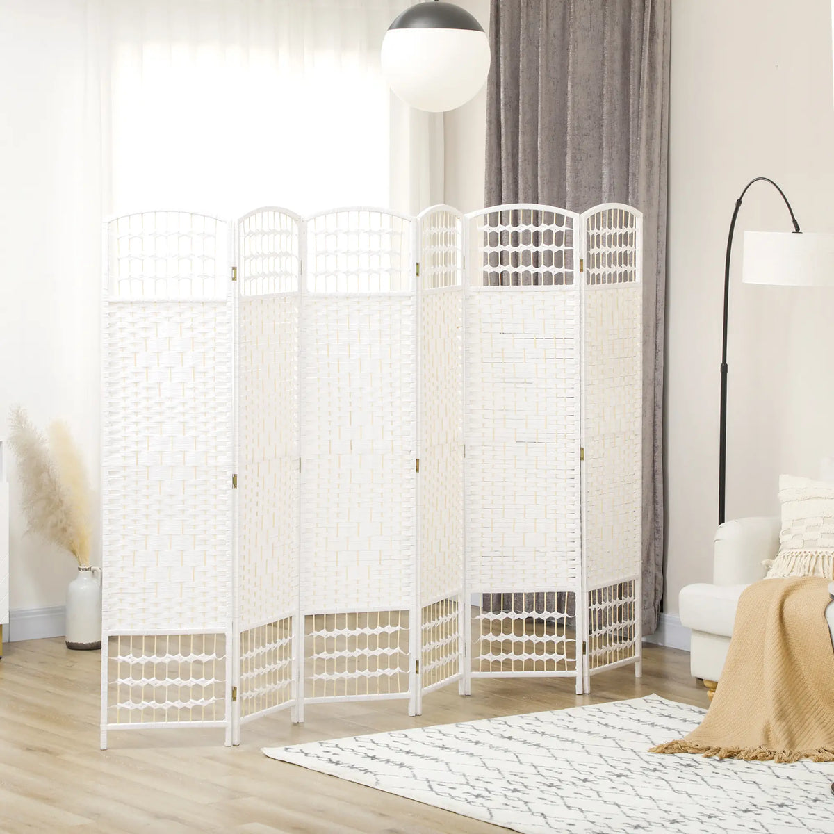 6 Panel Folding Room Divider, Portable Privacy Screen, White Room Dividers at Gallery Canada