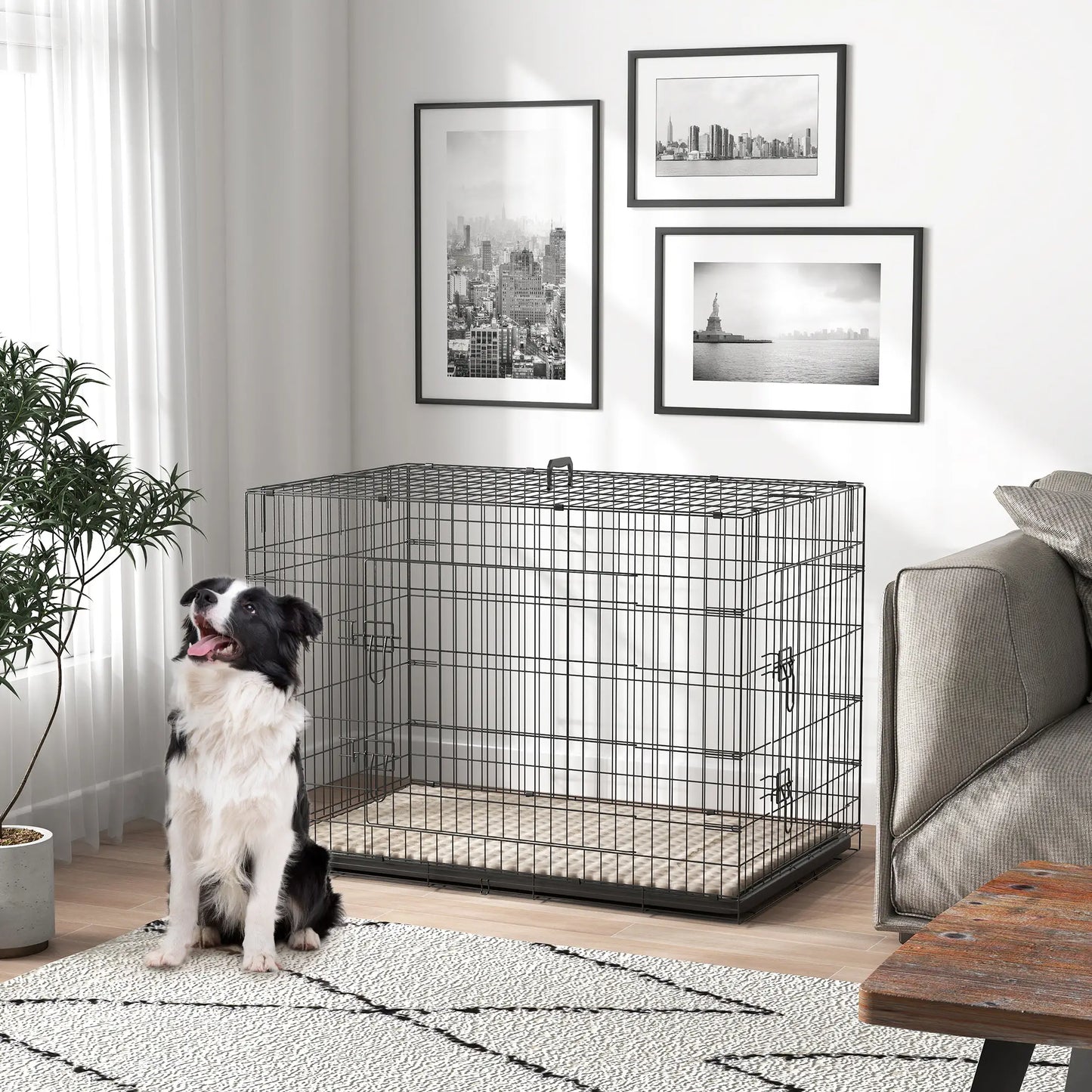 41" Folding Metal Dog Crate, 2 Doors, Removable Tray, Black Houses, Kennels & Pens at Gallery Canada
