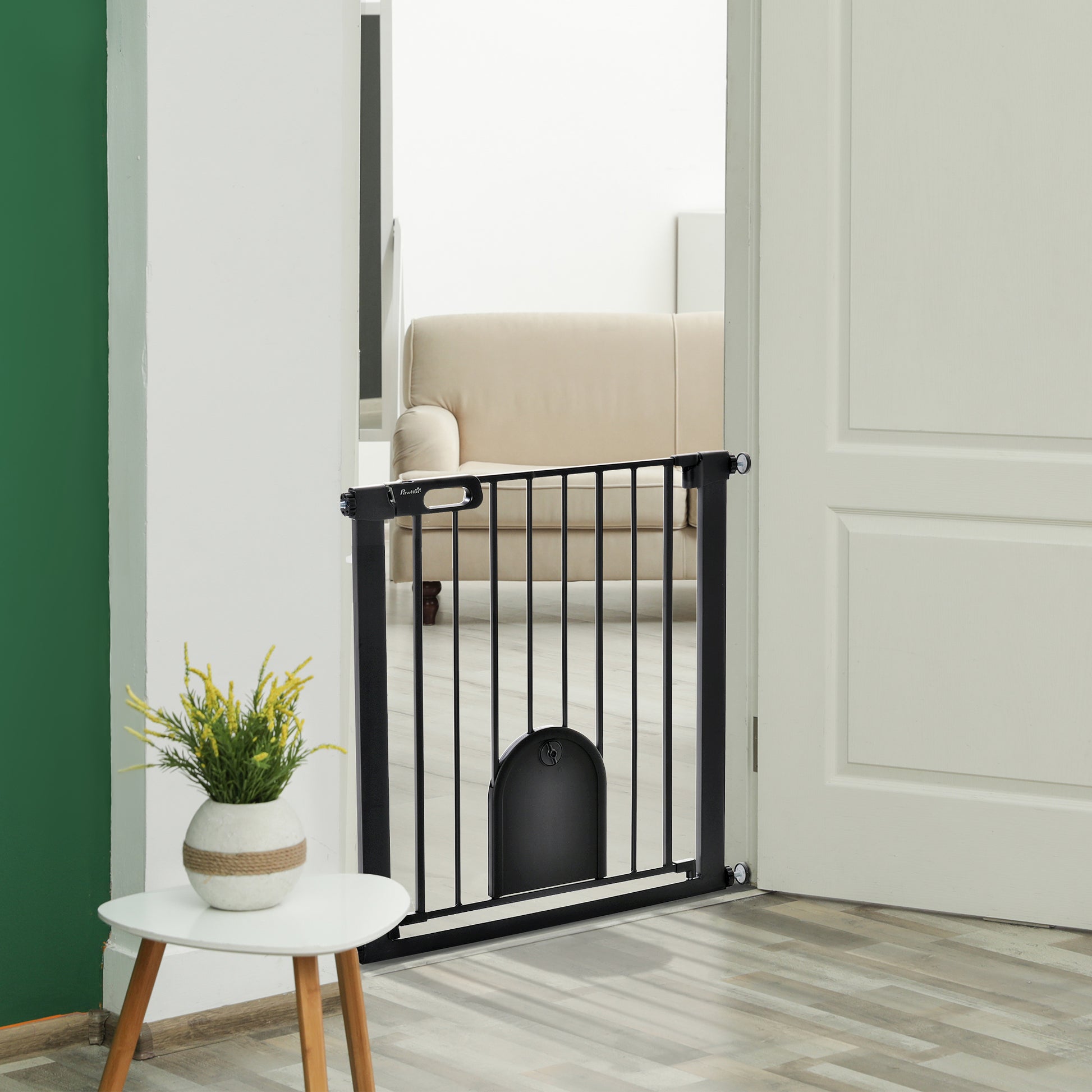 30"-32" Extra Wide Pet Gate Barrier with Small Door, Black at Gallery Canada