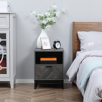 Modern Bedside Table with Drawer, Open Shelf, Dark Grey Bedside Tables at Gallery Canada