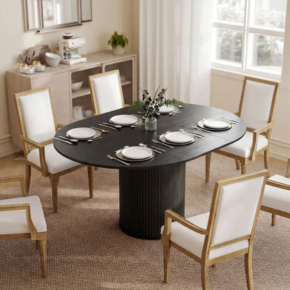 Extendable Kitchen Table, 43.5"-59", Black Wood Grain, Pedestal Base, Black Dining Tables at Gallery Canada