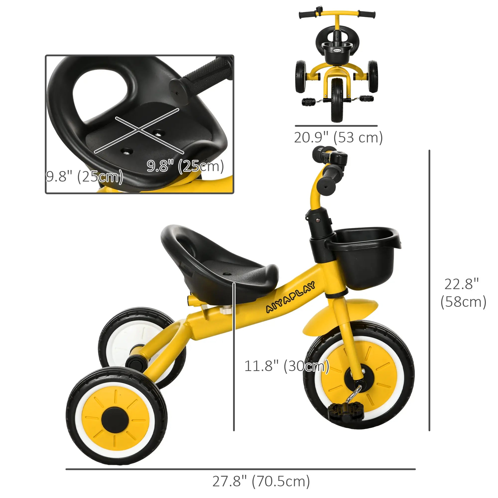 Toddler Tricycle for 2-5 Year Olds, Adjustable Seat, Basket, Bell, Yellow Tricycles for Kids at Gallery Canada
