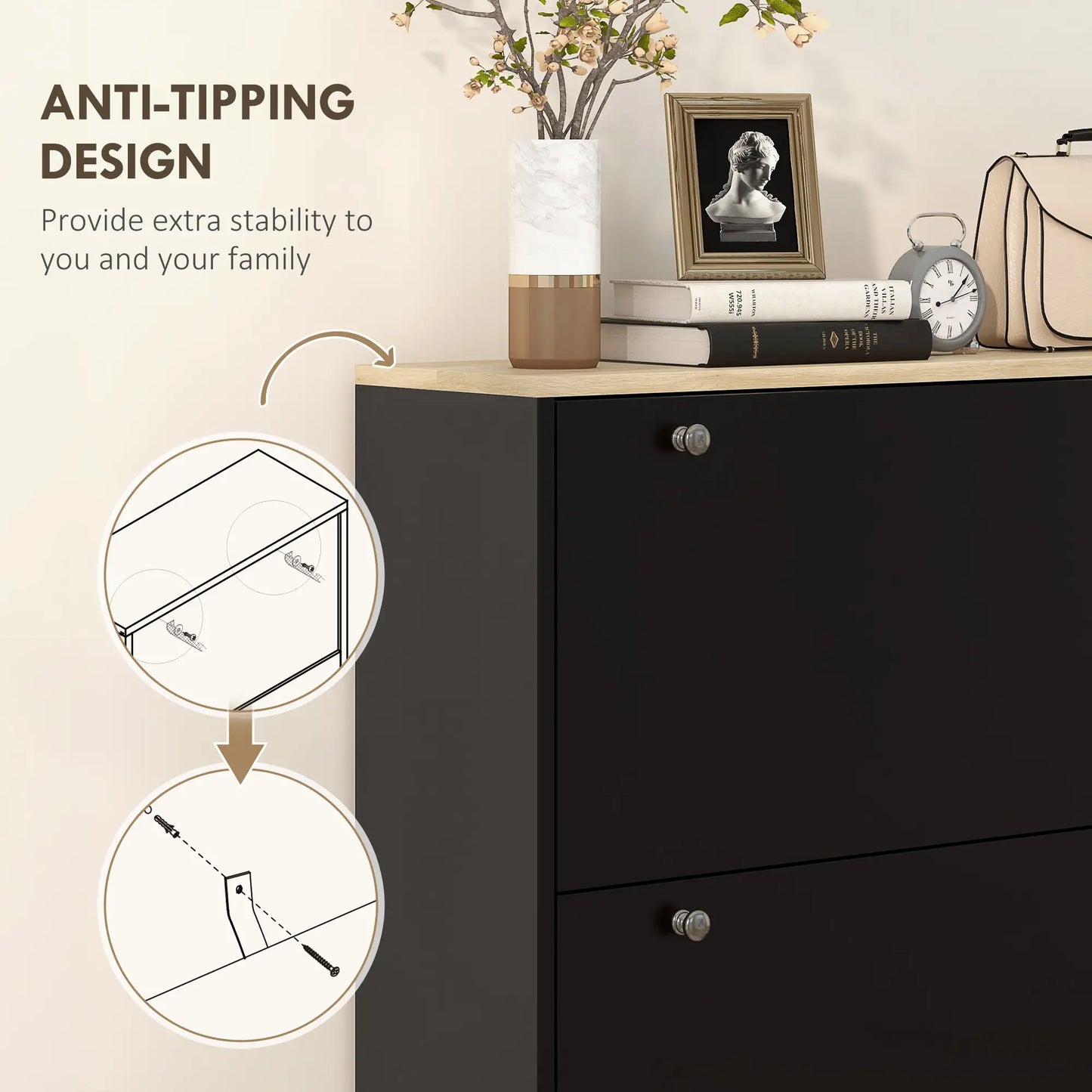 Shoe Storage, 3 Flip Drawers, Adjustable Shelves, 24 Pairs, Black Shoe Storage Cabinets & Racks at Gallery Canada