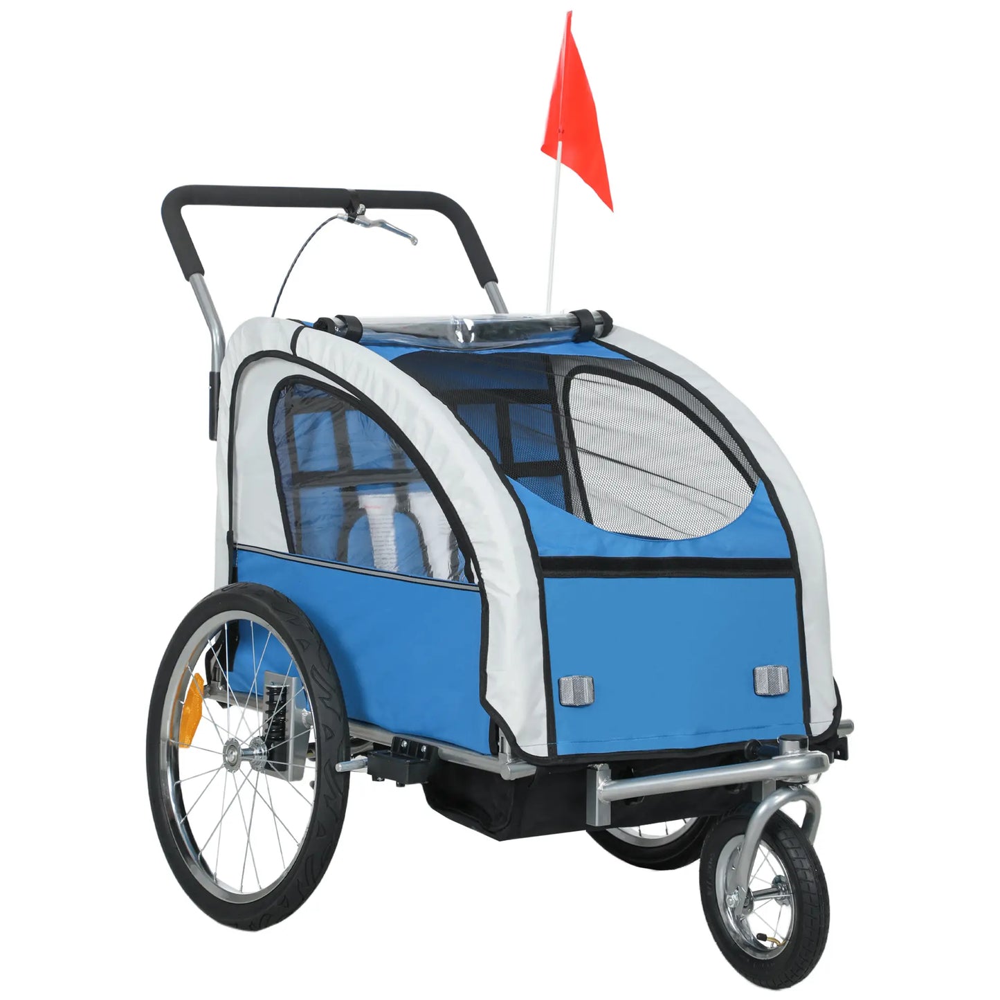 2-in-1 Bike Trailer for Kids, Foldable 2-Seat Stroller, Blue Kids Bike Trailers Blue, White, Silver at Gallery Canada