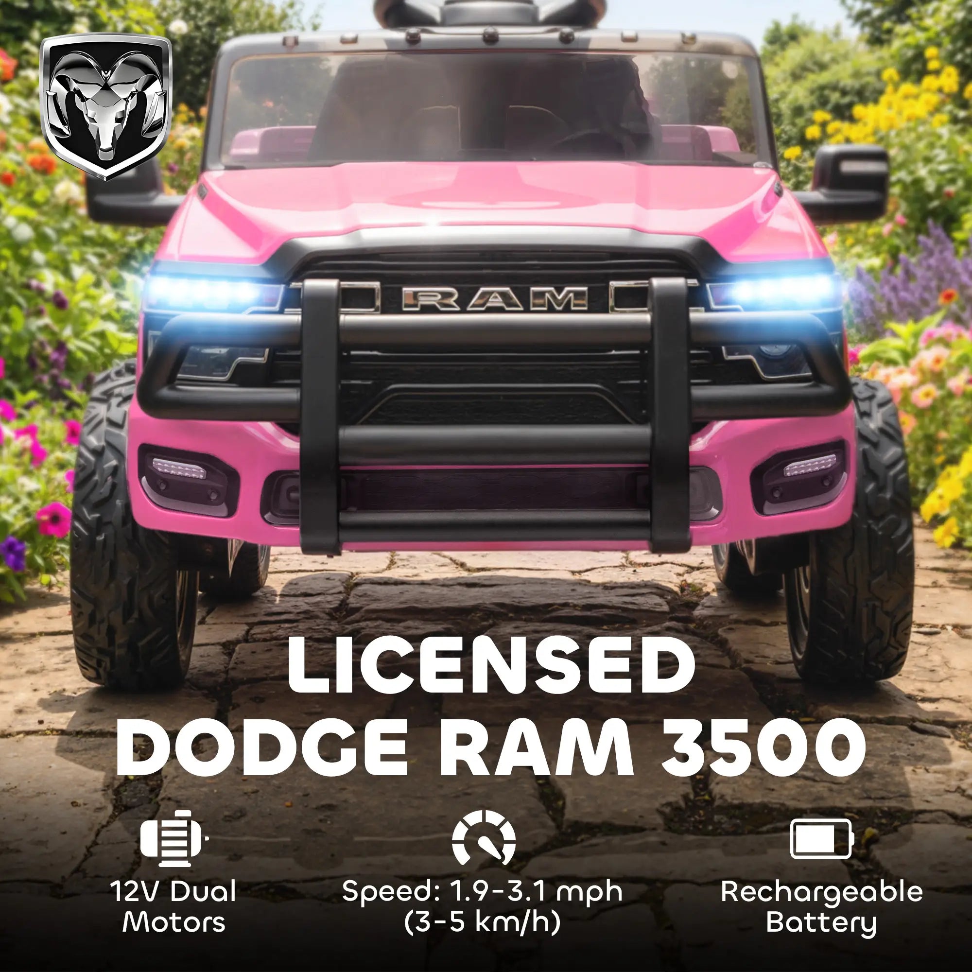12V Ride On Car, Dodge RAM 3500, Remote Control, Pink Electric Toy Cars at Gallery Canada