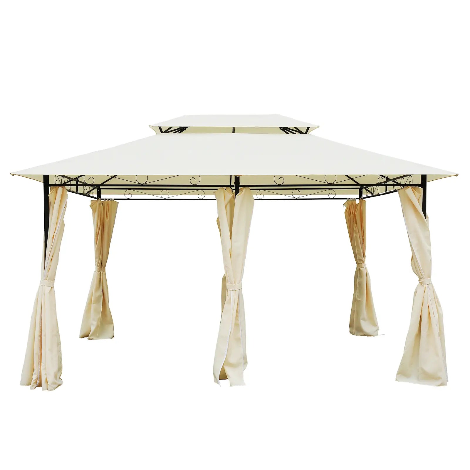 13' x 10' Soft-top Gazebo Patio Steel Canopy Portable Party Event with Double Canopy Roof, Curtains, Cream White Gazebos at Gallery Canada