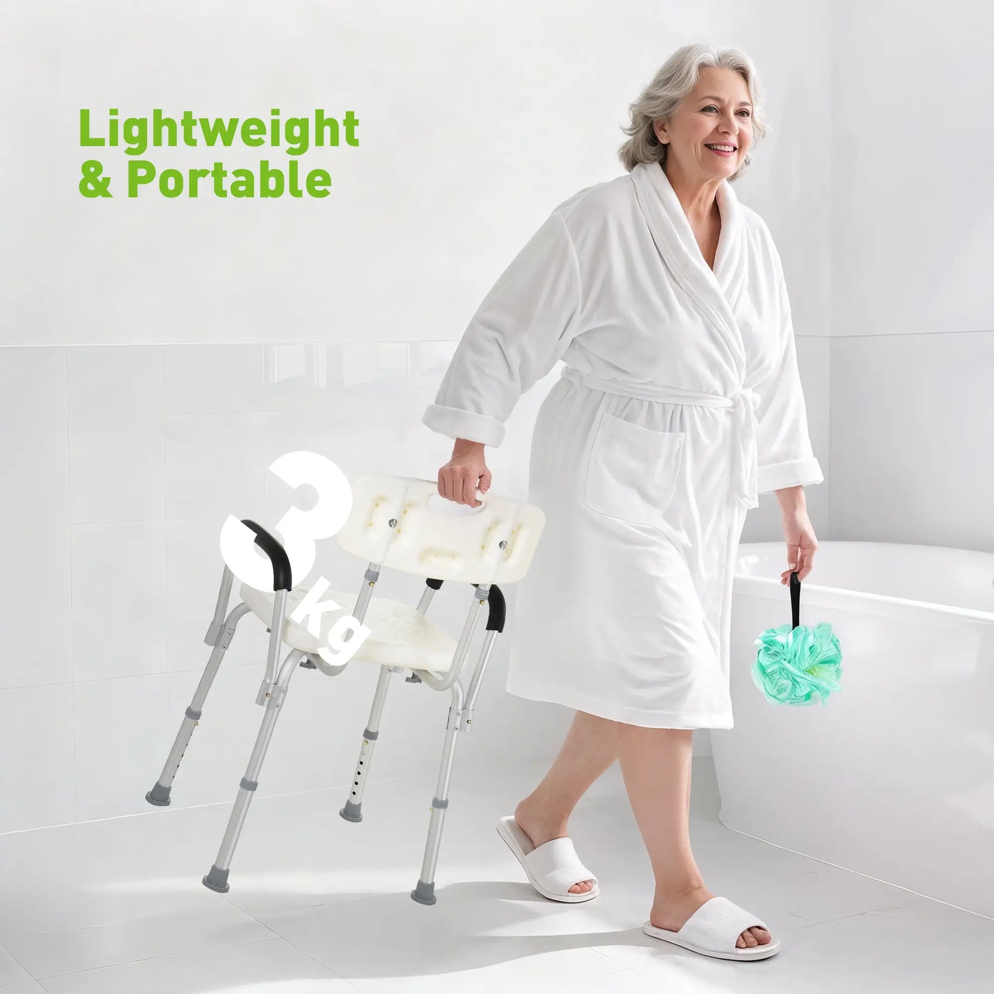 Adjustable Medical Shower Chair with Back, Padded Arms, Non Slip Tub Safety Seat Bath Chairs at Gallery Canada