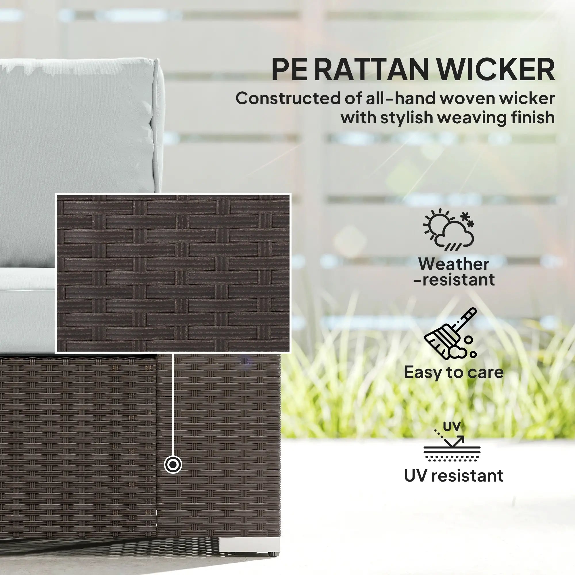 3-Seater Outdoor Sofa, Wicker Patio Couch With Wood Armrests, Grey Patio Furniture Sets at Gallery Canada