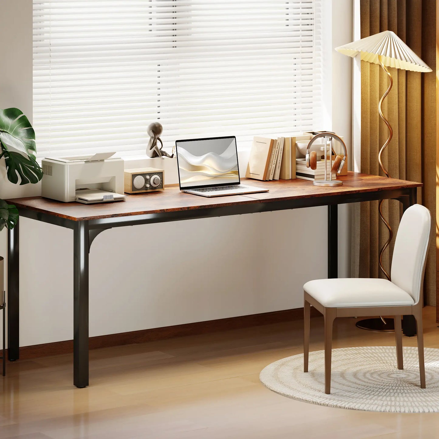 79 Inch Computer Desk, Metal Legs, Rustic Brown Computer Desks at Gallery Canada