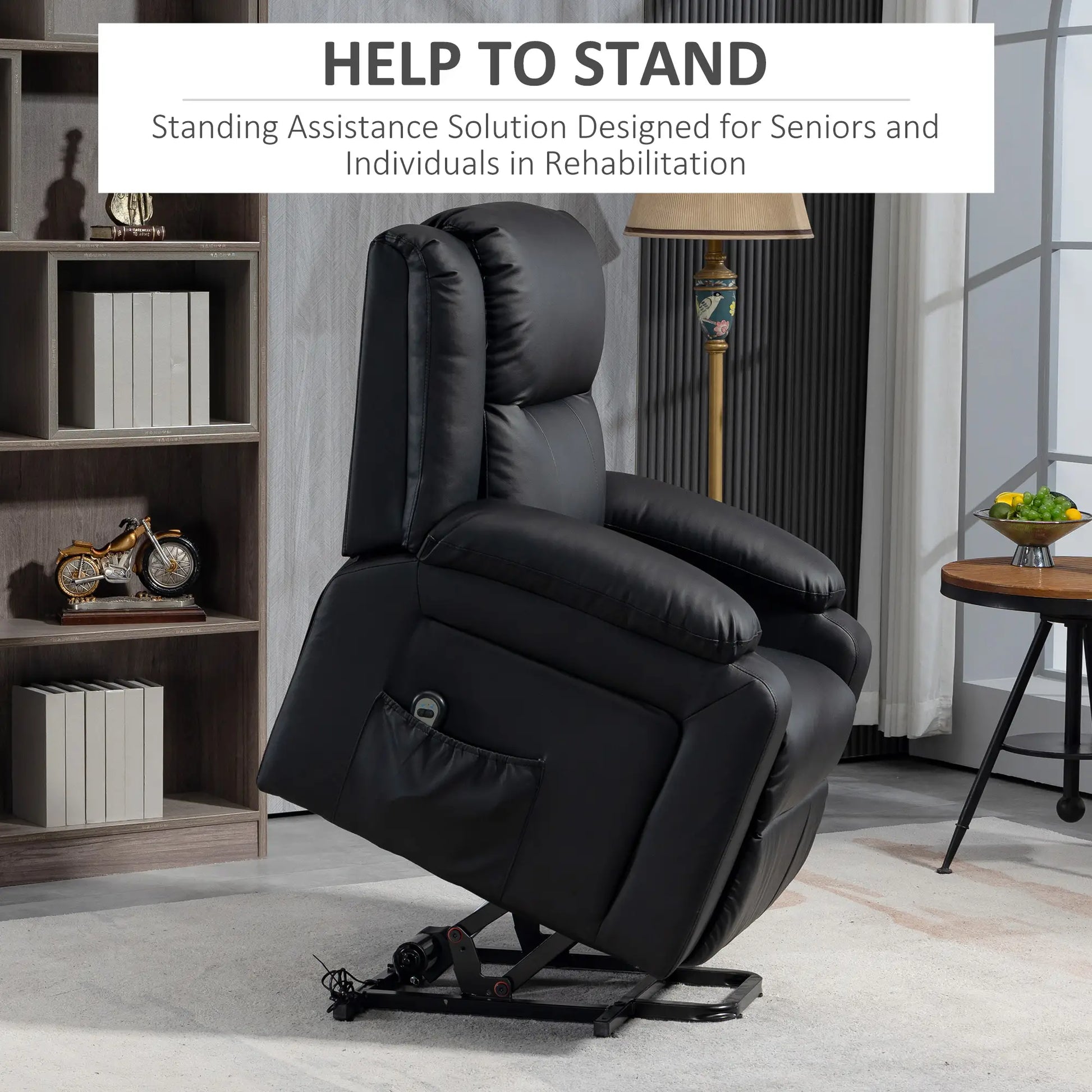 PU Leather Electric Recliner Chair, Remote, Side Pockets, Black Sofas & Reclining Chairs at Gallery Canada