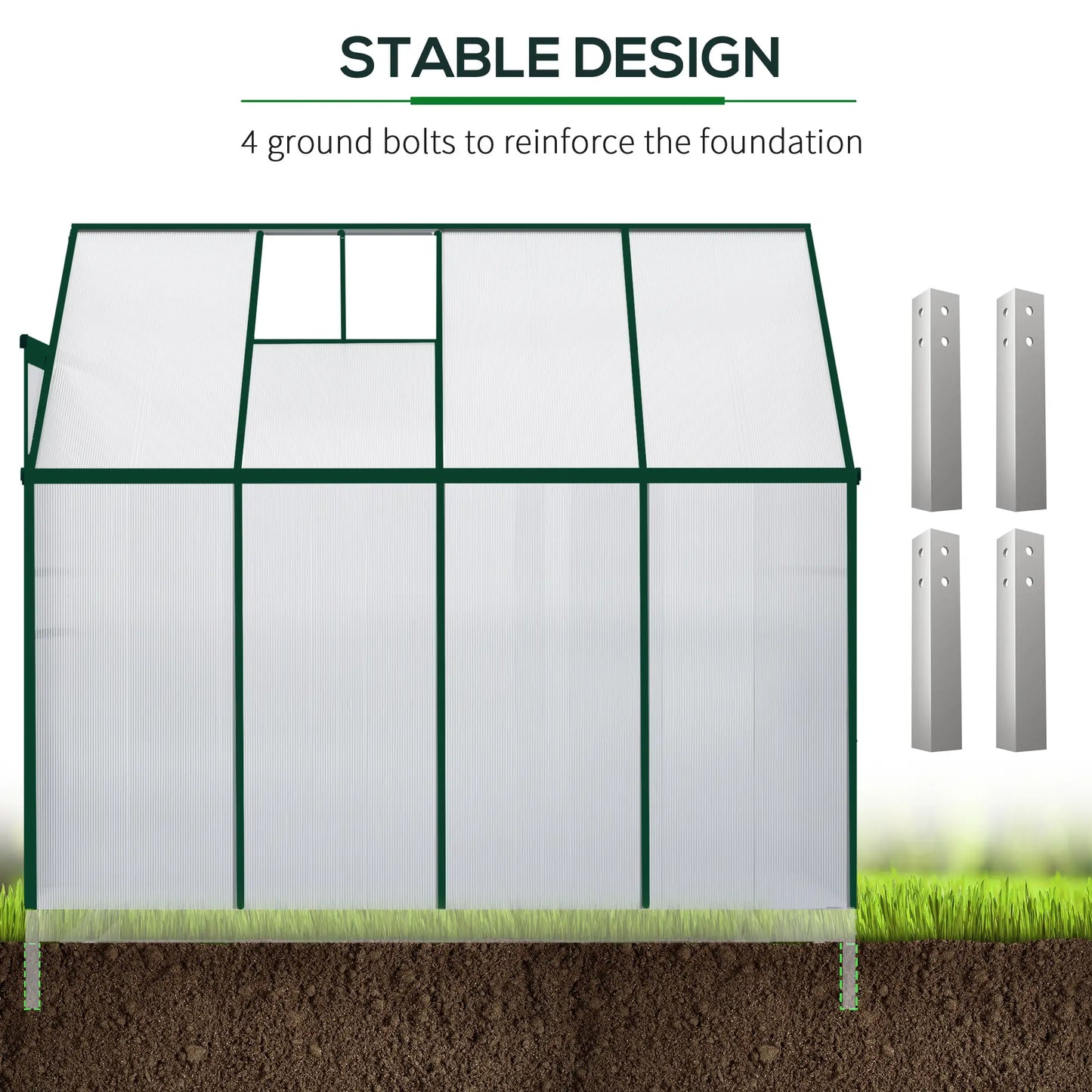 Walk-In Garden Greenhouse, Aluminum Polycarbonate, Roof Vent, 8' x 4' x 7', Silver Walk In Greenhouses at Gallery Canada