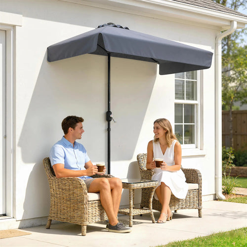 7.5ft Half Umbrella, Crank Handle, Top Vent, Dark Blue
