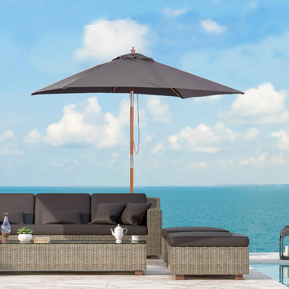 6.6x5ft Square Market Parasol, Wooden Patio Umbrella, Tilt Mechanism, 6 Bamboo Ribs, Dark Grey Sun Umbrellas at Gallery Canada