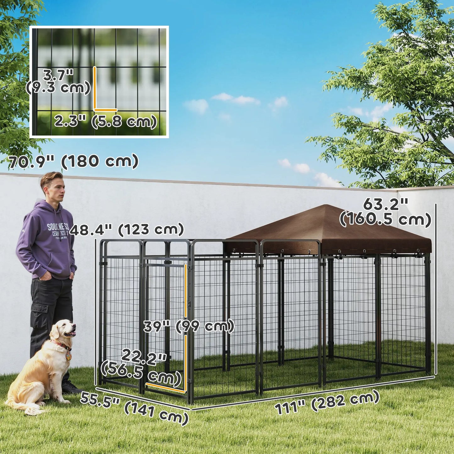 Outdoor Dog Kennel with Waterproof Canopy, Galvanized Chain Link Run, Black Houses, Kennels & Pens at Gallery Canada