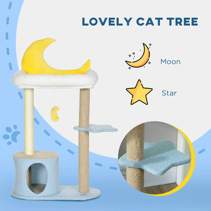 Moon Cat Tower, Teddy Fleece House Bed, Scratching Post, Hanging Toy, Star Platform 41", Blue Cat Towers at Gallery Canada
