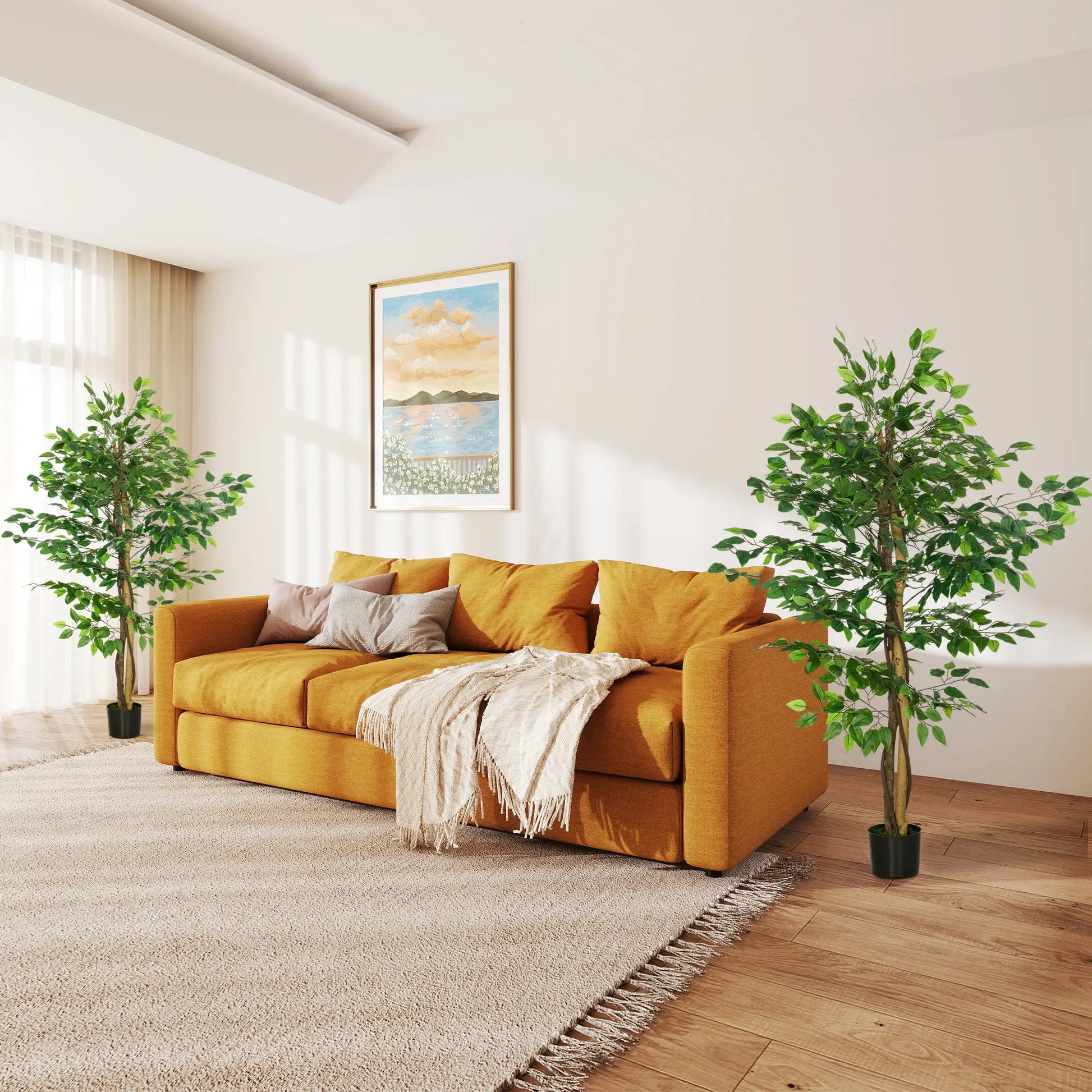 Set of 2 5ft Artificial Trees Ficus, Indoor Outdoor Fake Plants with Pot, for Home Decor Artificial Trees at Gallery Canada