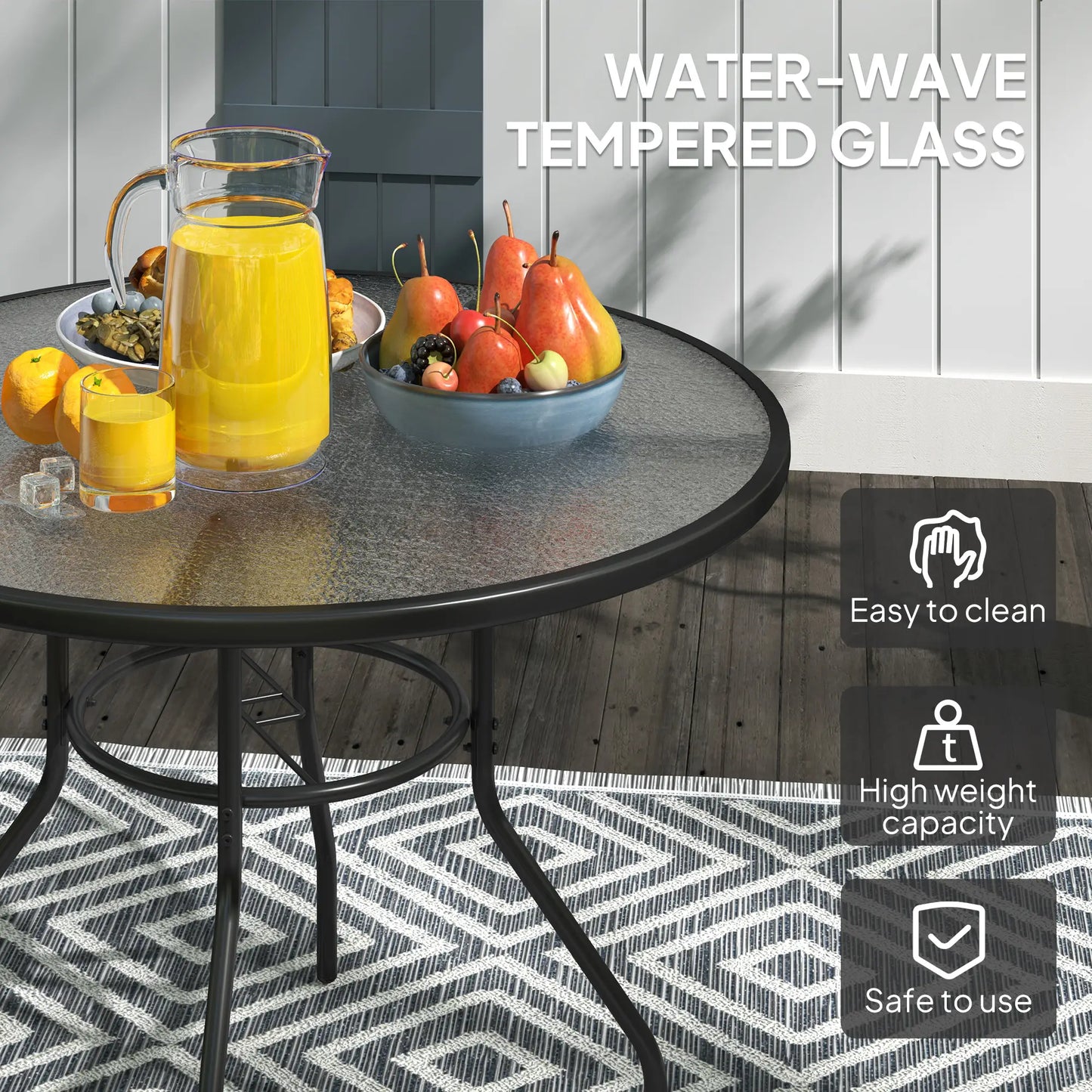 39.4" Round Outdoor Dining Table, Glass Top, Steel Frame, Garden Patio Patio Dining Tables at Gallery Canada