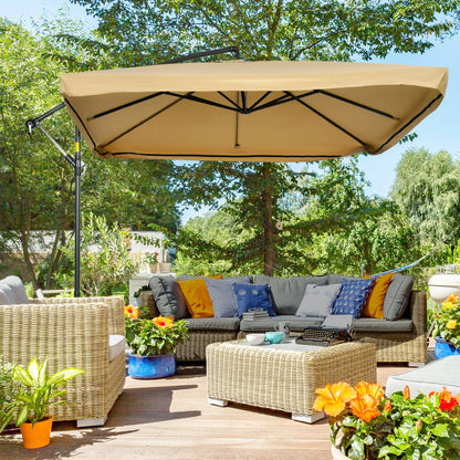 Offset Patio Umbrella with Net, Adjustable Canopy, Beige Cantilever Umbrellas at Gallery Canada