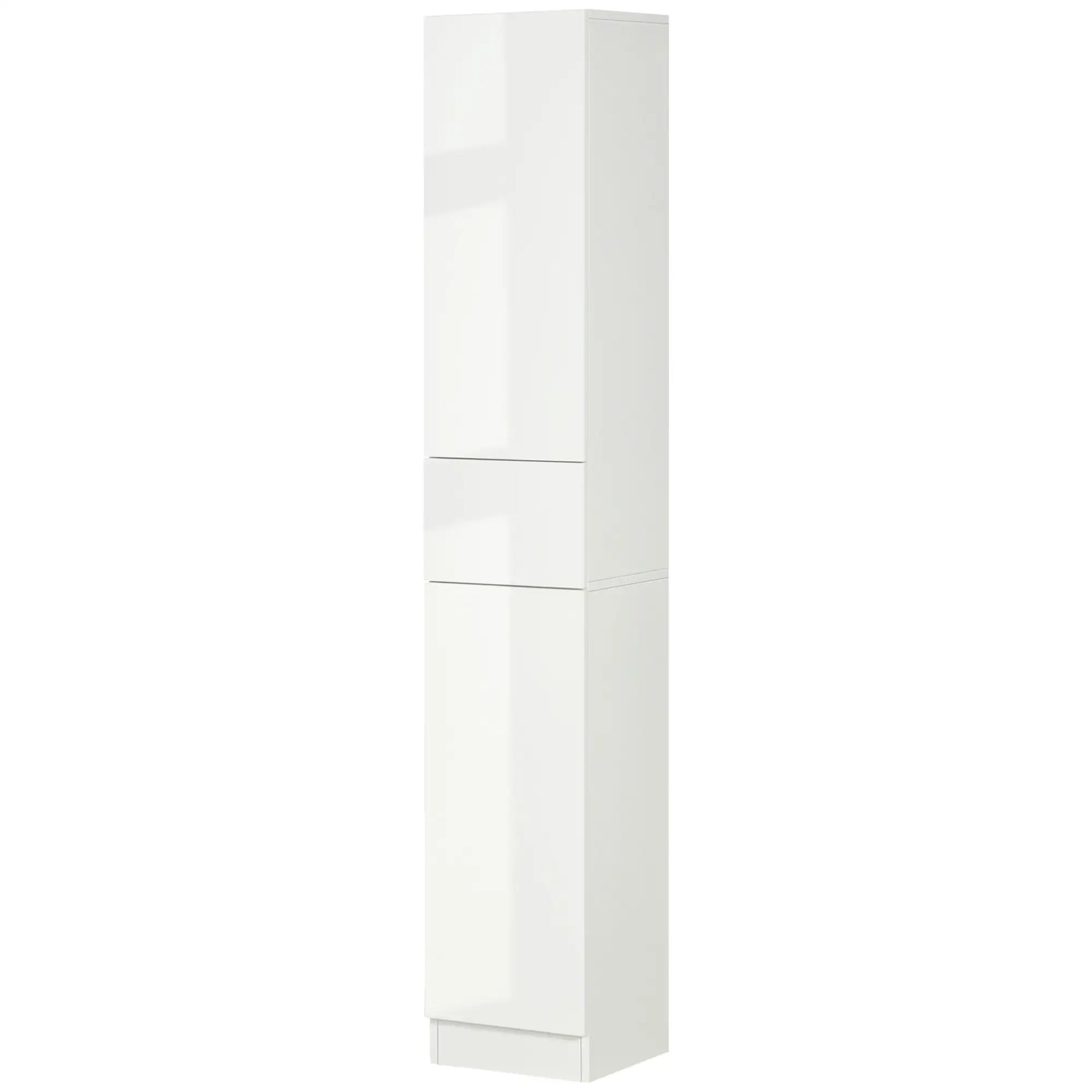 Tall Narrow Bathroom Cabinet with Doors, Drawer, Adjustable Shelves, High Gloss, White Bathroom Cabinets at Gallery Canada