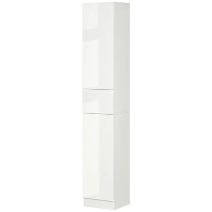 Tall Narrow Bathroom Cabinet with Doors, Drawer, Adjustable Shelves, High Gloss, White Bathroom Cabinets at Gallery Canada