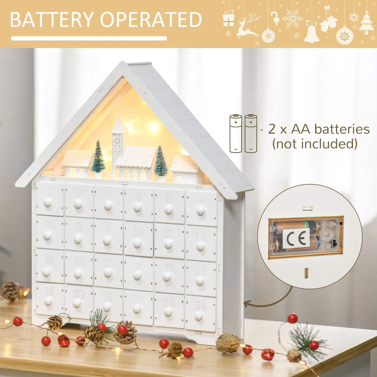 Christmas Advent Calendar, Light Up Wooden House, Countdown Drawer, White Christmas Advent Calendars at Gallery Canada