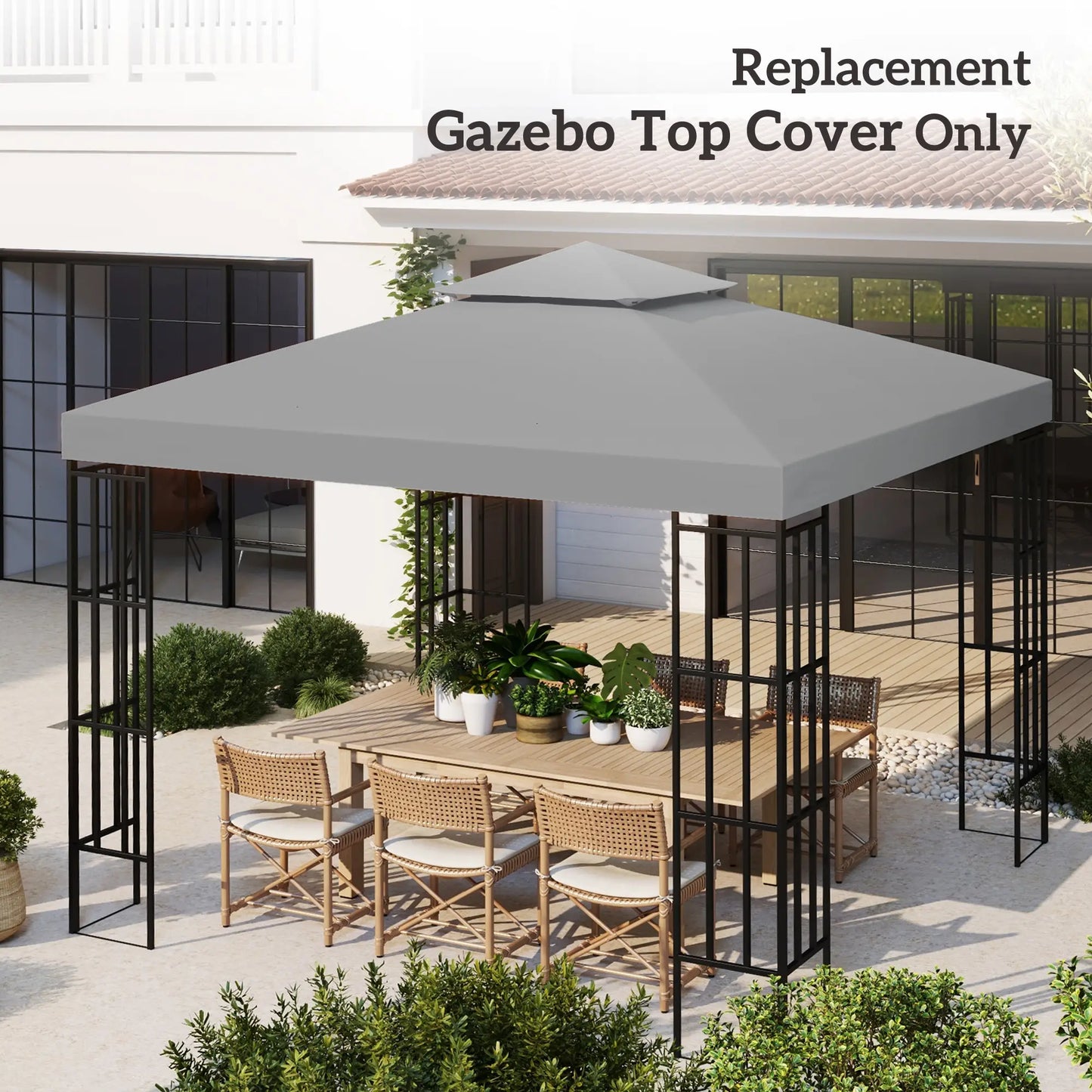 9.8' x 9.8' Square 2-Tier Gazebo Canopy Cover, Light Grey Gazebo Canopy Replacement at Gallery Canada