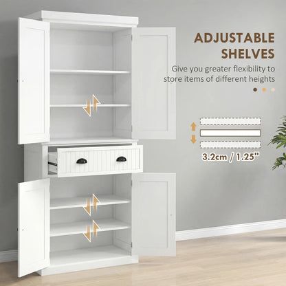 72" Kitchen Pantry, Storage Cabinet with Drawer, Doors, Cream White
