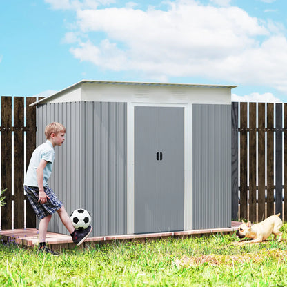 7' x 4' Metal Garden Shed, Lockable Sliding Doors, Vents, Grey Sheds at Gallery Canada
