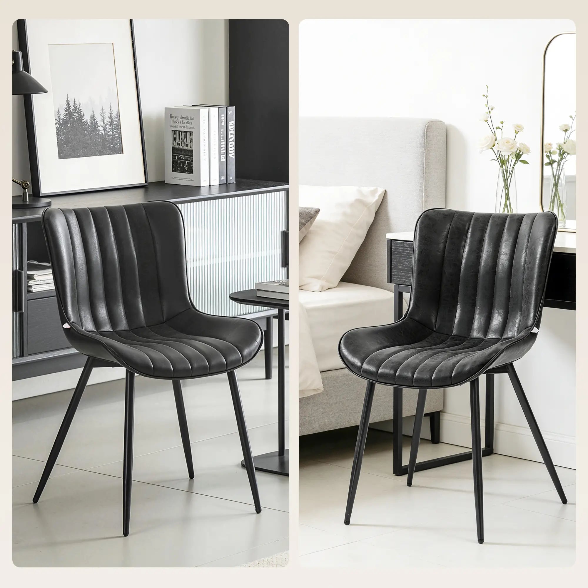 PU Leather Dining Chairs Set of 2, Steel Legs, Black Dining Chairs at Gallery Canada