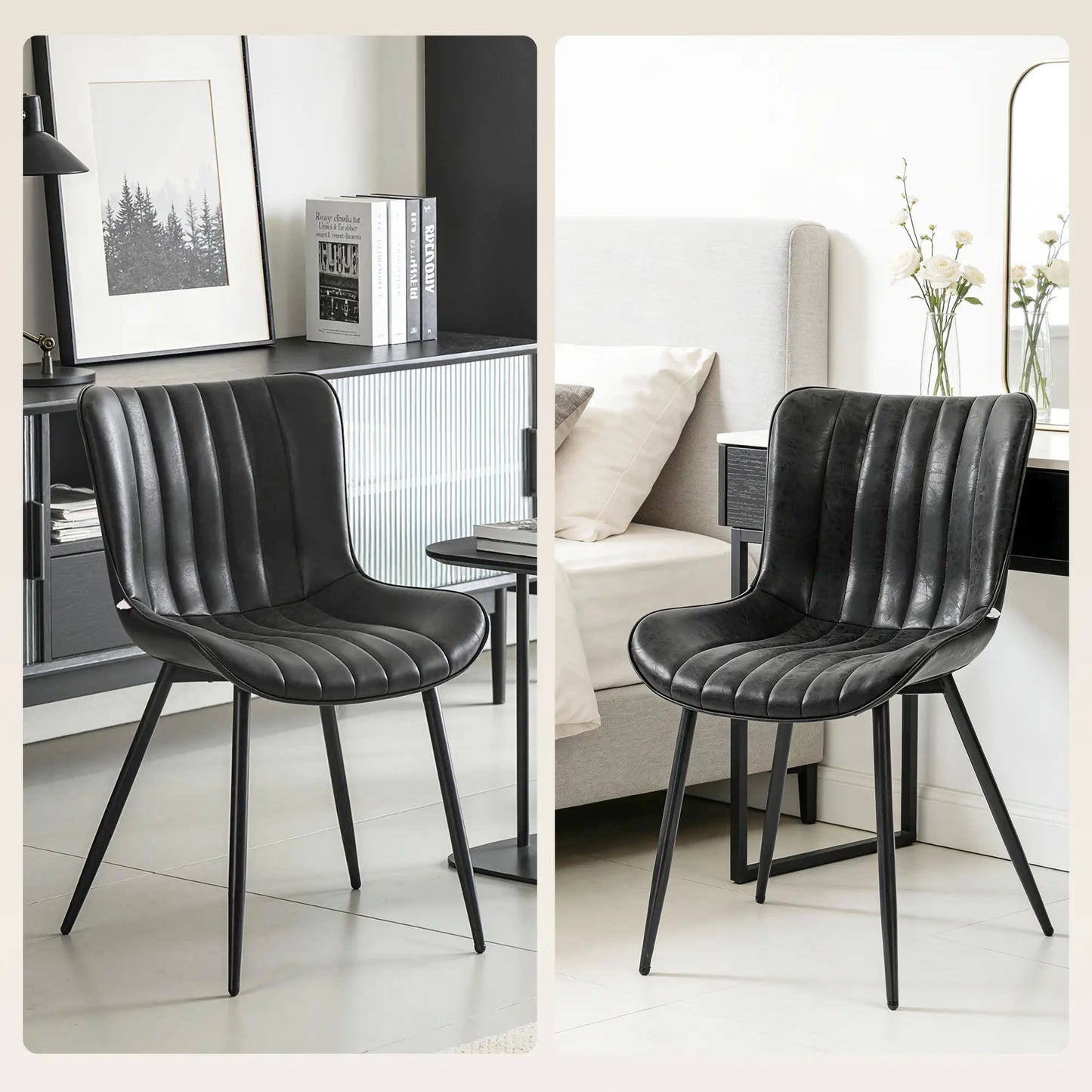 PU Leather Dining Chairs Set of 2, Steel Legs, Black Dining Chairs at Gallery Canada